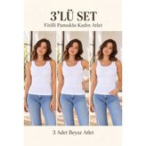 Erdenay Tekstil Fitilli Kalın Askılı Pamuklu Basic Kadın Atlet - Beyaz 3'lü Set - XL