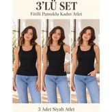 Erdenay Tekstil Fitilli Kalın Askılı Pamuklu Basic Kadın Atlet - Siyah 3'lü Set - XL