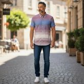 Eren Style Slim Fit Pamuklu Çizgili Pano Desen Kısa Kollu Gömlek (Slim Fit Kalıp) - Pembe - 2XL