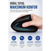 Ergonomik Dikey Kablosuz Mouse Bluetooth 2.4Ghz Type-C Şarjlı 6 Tuşlu Dpı Ayarlı Siyah | 7043