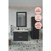 Erguvan Gümüş Kulp Antrasit 80 Cm %100 Mdf Lavabolu Banyo Dolabı Ayna Lavabo Boy Dolabı Antrasit