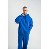 Erkek 3 İplik Oversize Kapşonlu Basic Sweatshirt Hoodie - Mavi