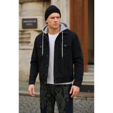 Erkek Basic Mevsimlik Kapşonlu Siyah Kot Ceket - 2XL