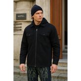 Erkek Basic Oversize Esnek Kapşonlu Siyah Ceket - 2XL