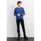 Erkek Basic V Yaka Ince Triko Kazak Indigo - İndigo