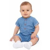 Erkek Bebek Mavi Düğmeli Cepli Şort Tulum