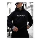 Erkek Believer Baskılı Oversize Kapşonlu Sweatshirt