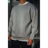 Erkek Bisiklet Yaka 3 İplik Pamuklu Basic Sweatshirt - Boyalı Gri