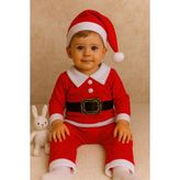 Erkek Çocuk Yılbaşı Noel Baba Temalı , Kemerli , 3 Parça Kışlık Polar Takım, Yılbaşı Kostüm - Kırmızı - 9 - 12 Ay
