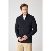 Erkek Dik Yaka Fermuarlı Sweatshirt - Siyah