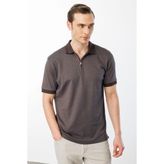 Erkek Fermuarlı Jakarlı T-Shirt Kahve