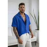 Erkek Gömlek Ayrobin Kumaş Oversize - XL - Mavi