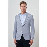 Erkek Indigo Örme Slim Fit Mono Yaka Ceket - 6 Drop - 50 - İndigo