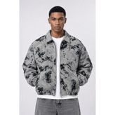 Erkek Jakarlı Oversize Bomber Ceket Gri