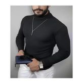 Erkek Kaşkorse Boğazlı Full Likralı Fitilli Body Kazak - Siyah