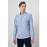 Erkek Mavi Slim Fit Dik Yaka Gömlek