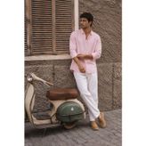 Erkek Minimal Baskılı Oversize Dokulu Gömlek Pembe