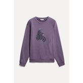 Erkek Mor Baskılı Oversize Bisiklet Yaka Sweatshirt