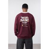Erkek Not Basic Project Baskılı Oversize Sweatshirt Bordo