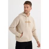 Erkek Oversize Geniş Kesim Pamuklu Baskılı Bej Kapüşonlu Sweatshirt
