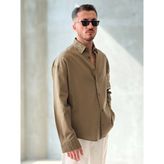 Erkek Oversize Krinkıl Gömlek - Haki