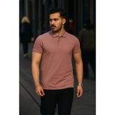 Erkek Pamuklu Basic Pembe Polo Yaka Tişört - XL