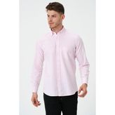 Erkek Pembe Oxford Regular Fit Düz Uzun Kol Gömlek - 12E-Pembe