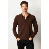 Erkek Polo Yaka Basic Yün Kazak M.kahve