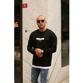 Erkek Premıum Baskılı Oversıze Siyah Sweatshirt