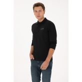 Erkek Regular Fit Polo Yaka Siyah Sweatshirt