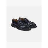 Erkek Siyah Apron Dikişli Kalın Tabanlı Deri Loafer