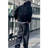 Erkek Siyah Eh Sırt Baskılı Oversize Kapşonlu Sweatshirt