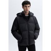 Erkek Siyah Kapitoneli Kapüşonlu Puffer Mont - 2XL