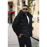 Erkek Siyah Kapüşonlu Mont - 2XL