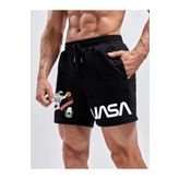 Erkek Siyah Nasa Astronot Baskılı Şort