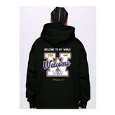 Erkek Siyah Sırt Welcome Baskılı Kapüşonlu Sweatshirt