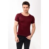 Erkek Slim Fit Basic Bisiklet Yaka Kısa Kollu T-Shirt Tişört Bordo - XL