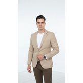 Erkek Slim Fit Blazer Ceket – Plus Scorpion Tek Düğmeli Spor & Klasik Kombin - 48 - 6 Drop - Bej