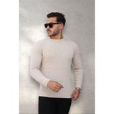 Erkek Triko Kazak Slimfit - 2XL - Bej