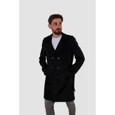 Erkek Uzun Kruvaze Trençkot Regular Fit 5030-Siyah