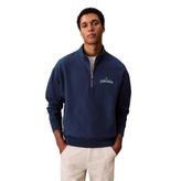 Erkek Yarım Fermuarlı Logolu Sweatshirt - Mavi