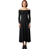 Ersefa Moda Stil Fitted Asimetrik Yaka Midi Boy A-Kesim Örme Elbise