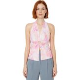 Ersefa Moda V Yaka Örme Regular Soyut Desen Şık gece Crop Kolsuz Bluz