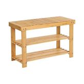 Ertürk Store Ayakkabı Rafı, Ayakkabı Dolabı, Oturma Banklı, Bambu, 3 Raf Zeminli, 70 x 28 x 45 Cm, Koridor, Banyo, Oturma Odası ve Antre Için Ideal LBS04N - Çok Renkli - Standart
