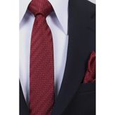 Esgue Hand Made 6 cm Slim Çizgili Desen Bordo Beyaz Renk Mendilli İnce Kravat