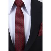 Esgue Hand Made 6 cm Slim Desenli Siyah Kırmızı Renk Mendilli İnce Kravat