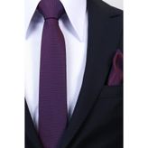 Esgue Hand Made 6 cm Slim Mini Desenli Bordo Mavi Renk Mendilli İnce Kravat