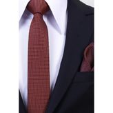 Esgue Hand Made 6 cm Slim Mini Desenli Lacivert Kiremit Renk Mendilli İnce Kravat