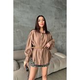 Eskc Trend Moda Camel Kemer Detaylı Modal Gömlek