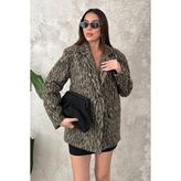Eskc Trend Moda Leopar Leopar Yünlü Ceket